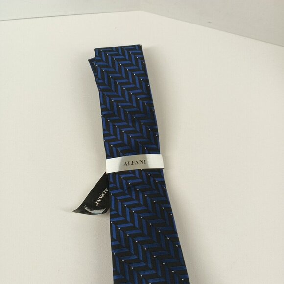 NWT $55 Alfani Devon Men's Formal Necktie Silk Blend Jacquard Blue Black One Sz - Picture 2 of 10